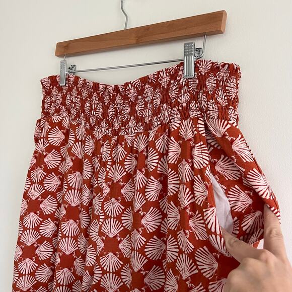 Anthropologie Maeve Printed Wide Leg Pull On Sea Shell Red Orange Pants, Large - Picture 11 of 13